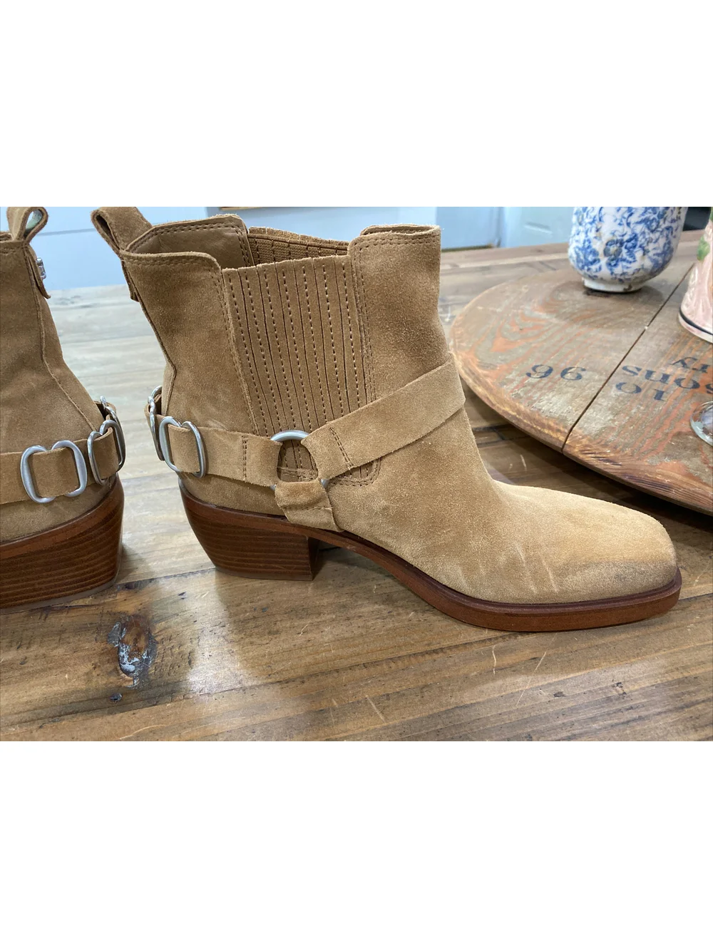 Sam Edelman Women's Bellamie Square Toe Suede Ankle Boots Camel Size 8